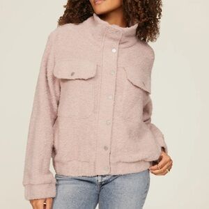 Michael Stars Leti Bomber Teddy Jacket Pink Faux Shearling Alpaca Blend